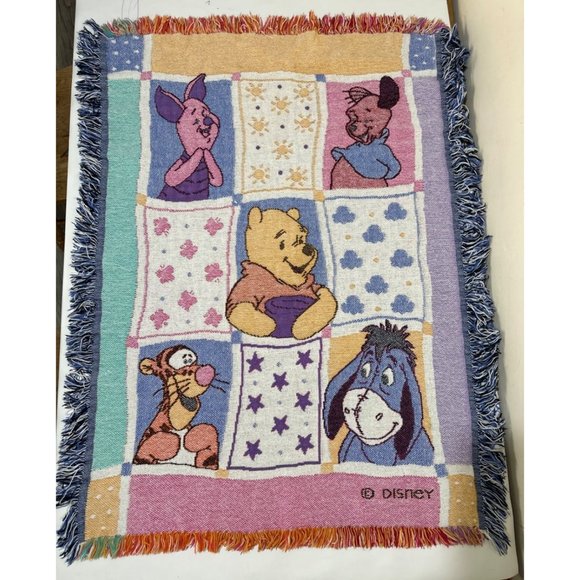 Disney Other - Disney Classic POOH TIGGER EEYORE PIGLET Fringed Tapestry Woven Blanket Sz 44x32